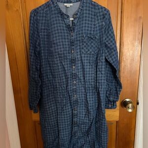 J Jill Shirt Dress Womens Small Petite Blue Gingham Denim